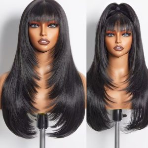 christy v straight machine bangs wig remy hair