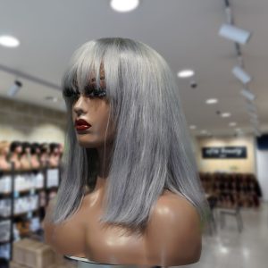 christy v machine made gray wig remy hair 12p