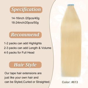 christy v asian raw hair #613 straight tape in hair extensions