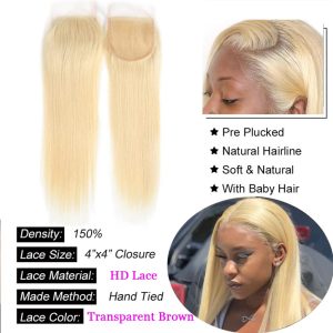christy v remy hair 4x4 straight closure 613