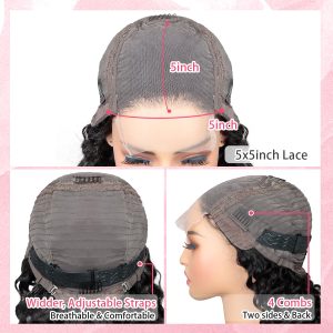 christy v natural black remy hair 5x5 lace closure deep wave human hair wig
