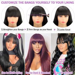 christy v 4x4 straight lace bangs wig remy hair