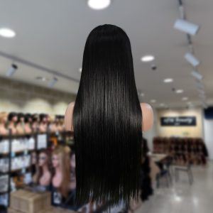christy v natural black remy hair 6x7 lace closure straight human hair wig
