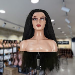 christy v natural black remy hair 6x7 lace closure yaki straight human hair wig