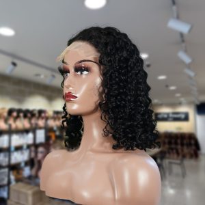 christy v natural black remy hair 5x5 lace closure deep wave 12 inch bob human hair wig