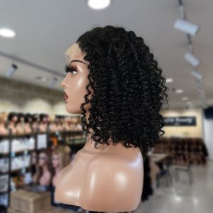 christy v natural black remy hair 5x5 lace closure jerry curly 12 inch bob human hair wig
