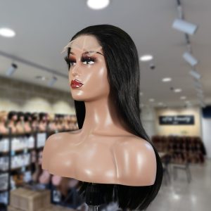 christy v natural black remy hair 5x5 lace closure straight human hair wig