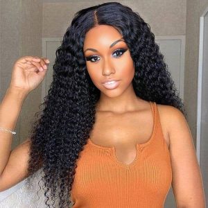 christy v natural black remy hair 5x5 lace closure deep wave human hair wig