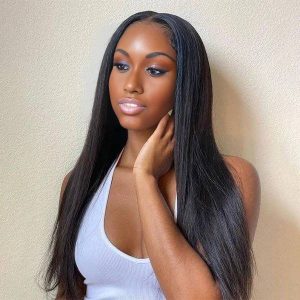 christy v natural black remy hair 5x5 lace closure straight human hair wig