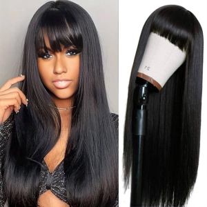 christy v 4x4 straight lace bangs wig remy hair